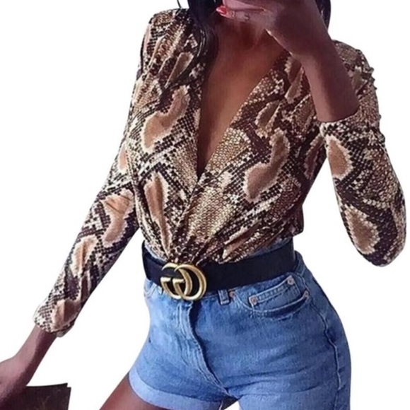 Zara Long Sleeve Brown Snakeskin Body Suit - Picture 5 of 7